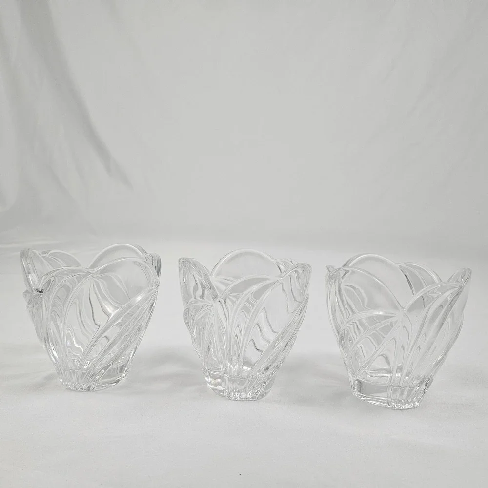 Lenox Crystal Votive Holders Artic Bloom Clear Glass Set Of 3